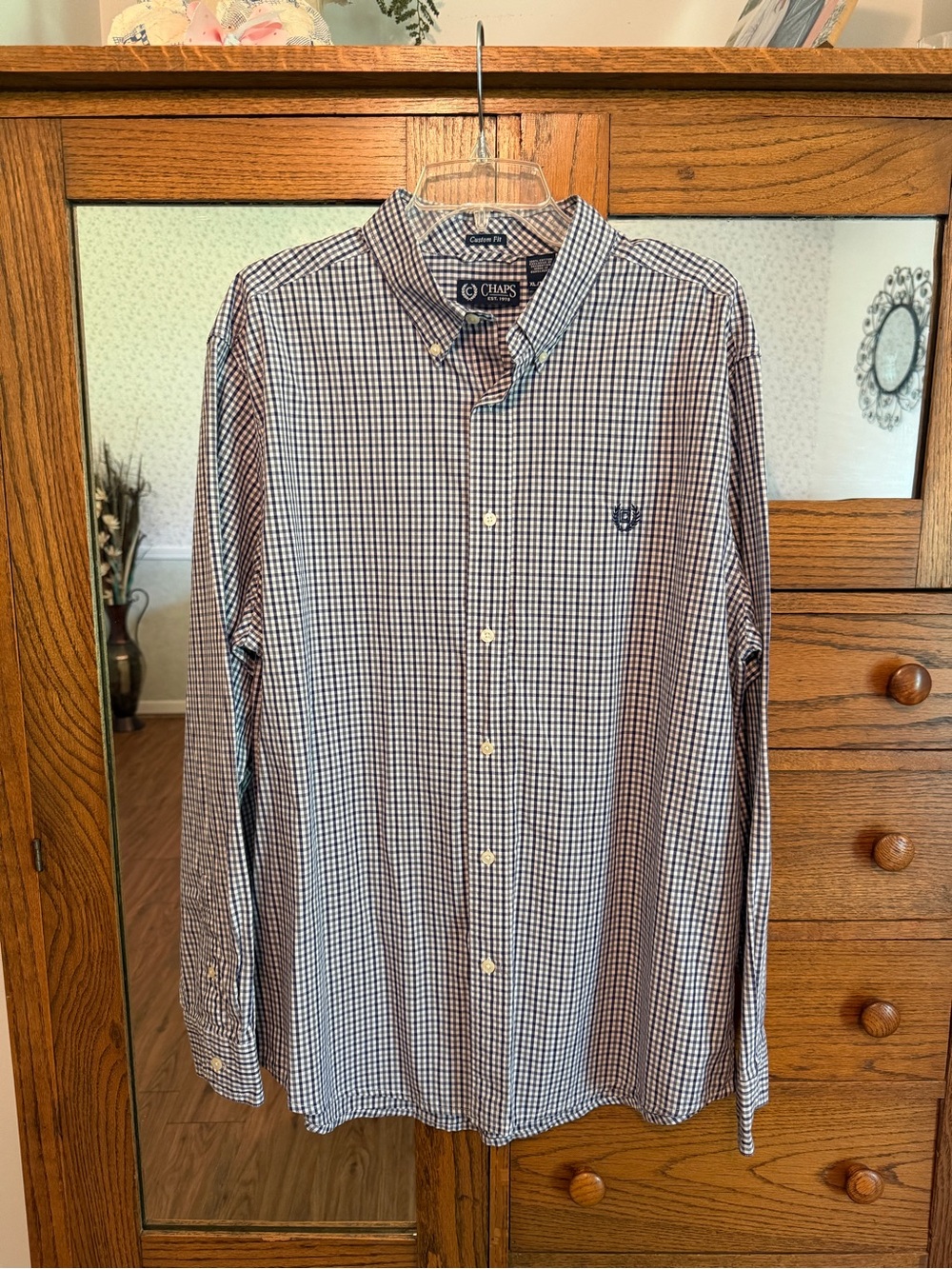 Chaps Men's Navy and White Check Button-Down Shirt